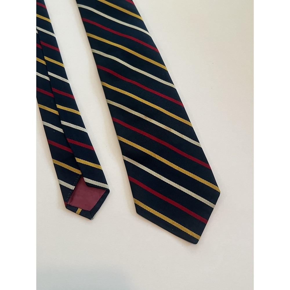 Keys & Lockwood Vintage New York Navy Blue Yellow Red Striped Tie